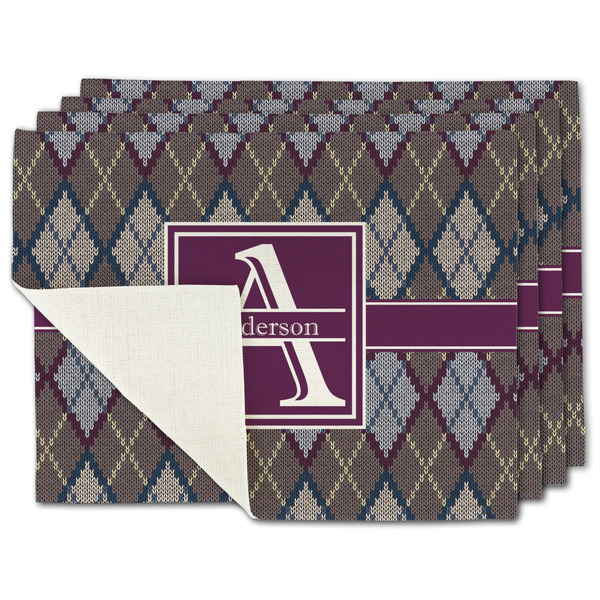 Custom Knit Argyle Single-Sided Linen Placemat - Set of 4 w/ Name and Initial
