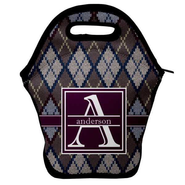 Custom Knit Argyle Lunch Bag w/ Name and Initial