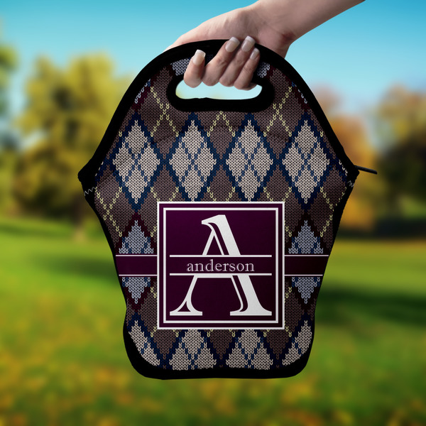 Knit Argyle Lunch Bag - Hand