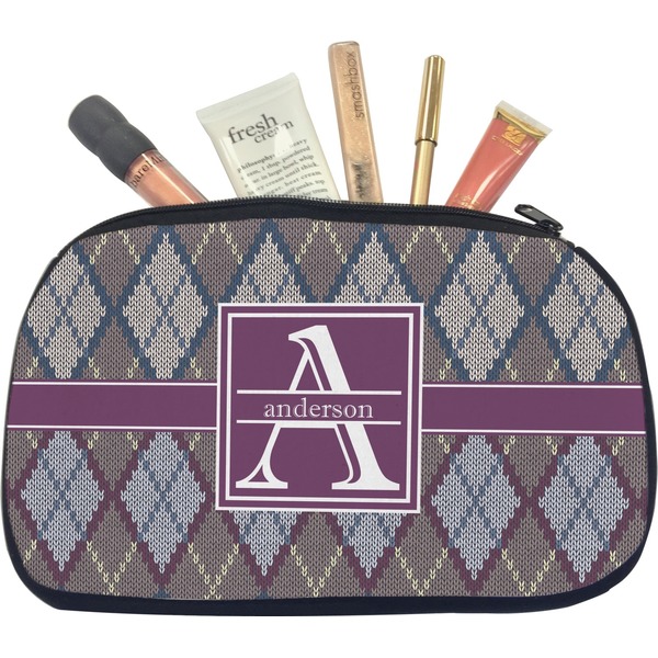 Custom Knit Argyle Makeup / Cosmetic Bag - Medium (Personalized)
