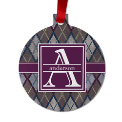Knit Argyle Metal Ball Ornament - Double Sided w/ Name and Initial