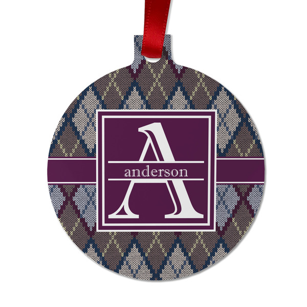 Knit Argyle Metal Ball Ornament - Front