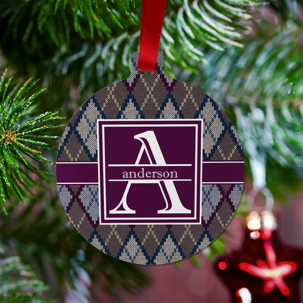 Knit Argyle Metal Ball Ornament - Lifestyle