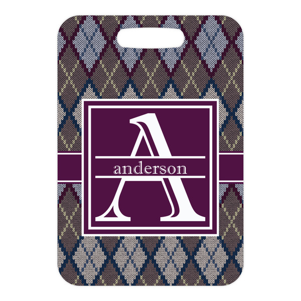 Knit Argyle Metal Luggage Tag - Front Without Strap