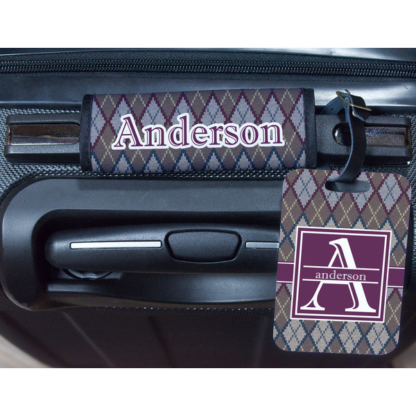 Knit Argyle Metal Luggage Tag & Handle Wrap - In Context