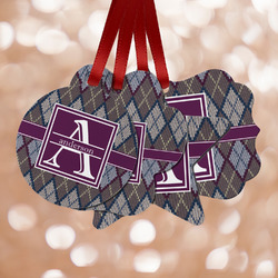 Knit Argyle Metal Ornaments - Double Sided w/ Name and Initial