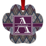 Knit Argyle Metal Paw Ornament - Double Sided w/ Name and Initial