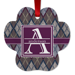 Knit Argyle Metal Paw Ornament - Double Sided w/ Name and Initial