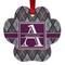 Knit Argyle Metal Paw Ornament - Front