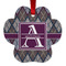 Knit Argyle Metal Paw Ornament - Double Sided w/ Name and Initial