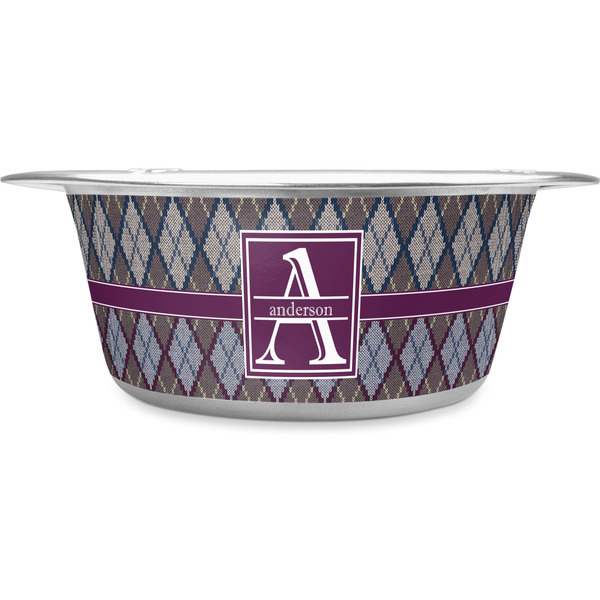 Custom Knit Argyle Stainless Steel Dog Bowl - Large (Personalized)