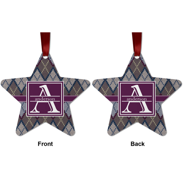 Knit Argyle Metal Star Ornament - Front and Back