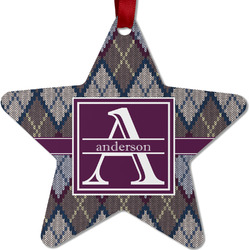 Knit Argyle Metal Star Ornament - Double Sided w/ Name and Initial