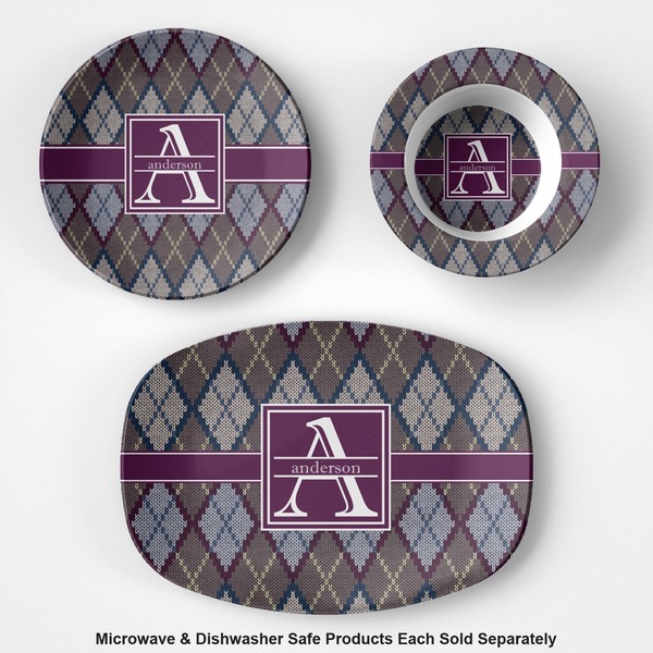 Knit Argyle Microwave & Dishwasher Safe CP Plastic Dishware - Group