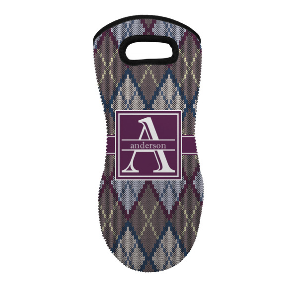 Custom Knit Argyle Neoprene Oven Mitt - Single w/ Name and Initial