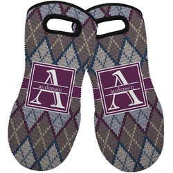 Knit Argyle Neoprene Oven Mitts - Set of 2 w/ Name and Initial