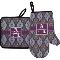 Knit Argyle Oven Mitt & Pot Holder Set w/ Name and Initial