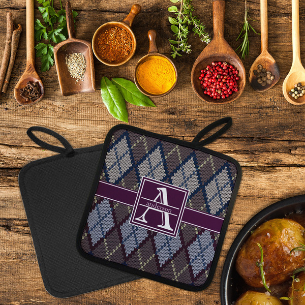Knit Argyle Neoprene Pot Holder - Set of 2  LIFESTYLE (Flatlay)