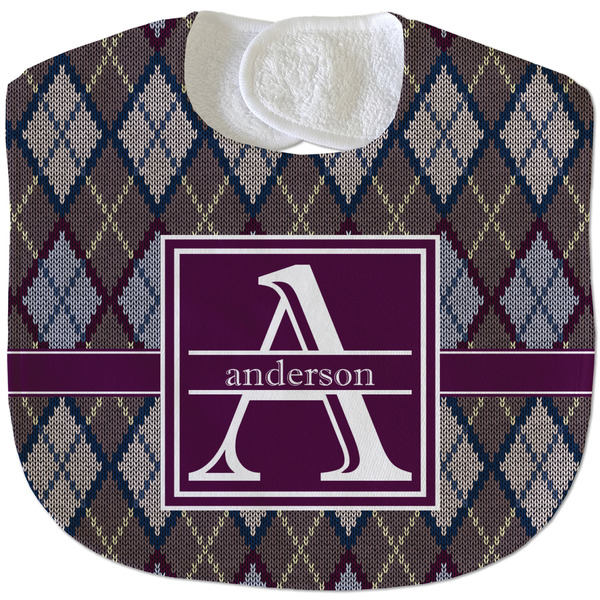 Custom Knit Argyle Velour Baby Bib w/ Name and Initial
