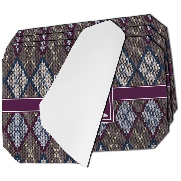 Custom Knit Argyle Dining Table Mat - Octagon - Set of 4 (Single-Sided) w/ Name and Initial