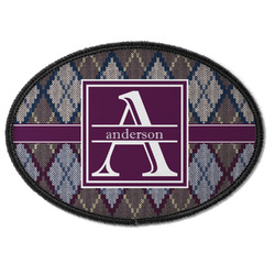 Knit Argyle Iron On Oval Patch w/ Name and Initial
