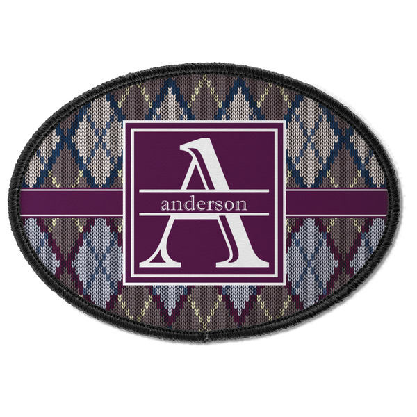 Custom Knit Argyle Iron On Oval Patch w/ Name and Initial
