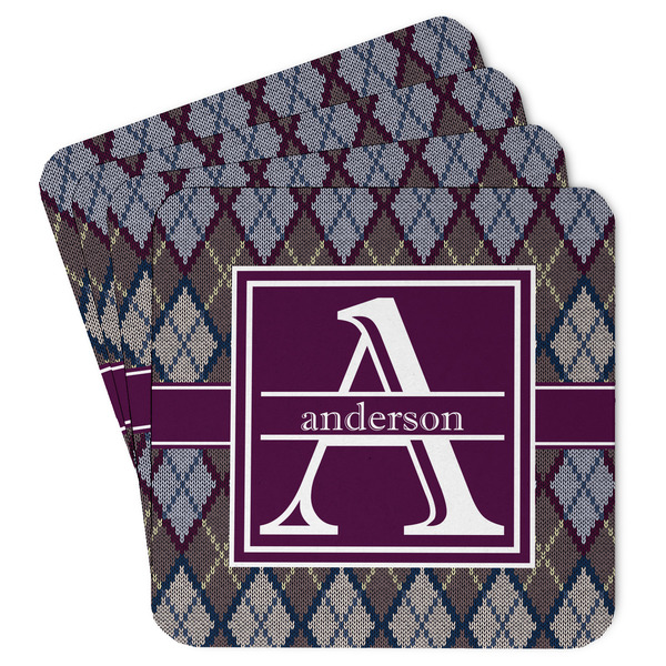 Custom Knit Argyle Paper Coasters w/ Name and Initial