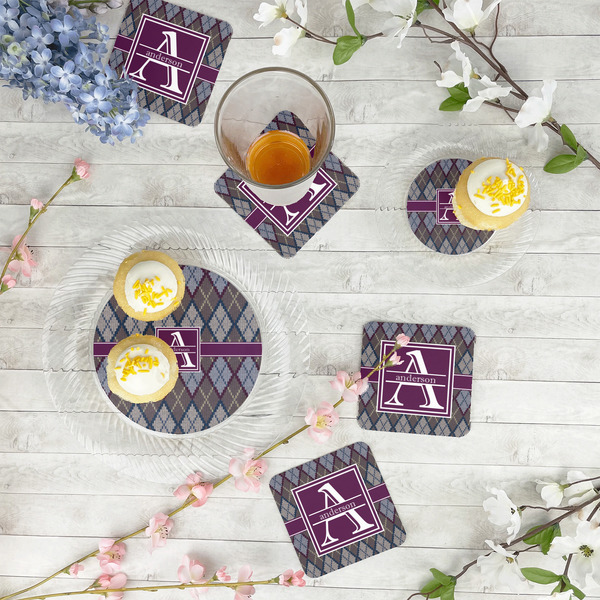 Knit Argyle Paper Coasters - In Context