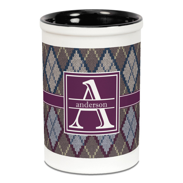 Custom Knit Argyle Ceramic Pencil Holders - Black