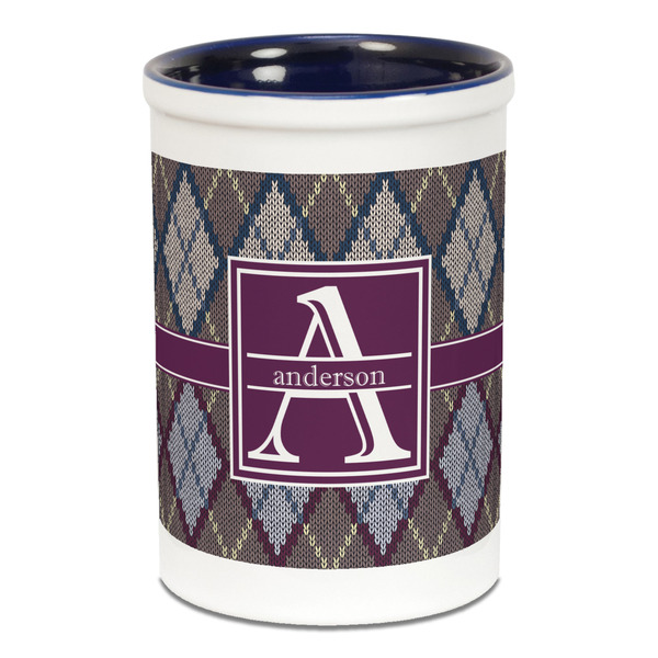 Custom Knit Argyle Ceramic Pencil Holders - Blue