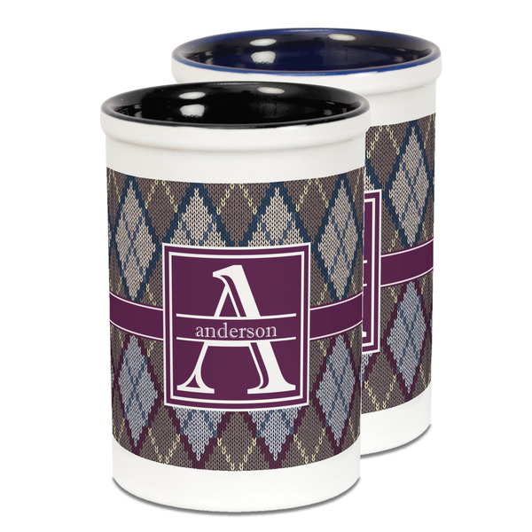 Custom Knit Argyle Ceramic Pencil Holder - Large