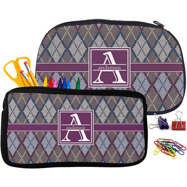 Knit Argyle Pencil / School Supplies Bags Small and Medium