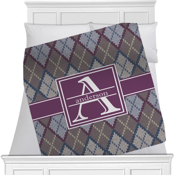 Custom Knit Argyle Minky Blanket - Twin / Full - 80"x60" - Double Sided (Personalized)