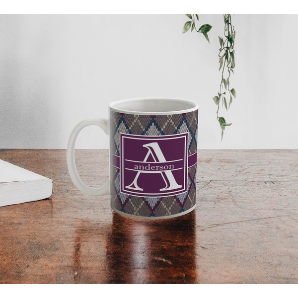 Knit Argyle Personalized Coffee Mug - Lifestyle