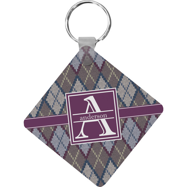 Custom Knit Argyle Diamond Plastic Keychain w/ Name and Initial
