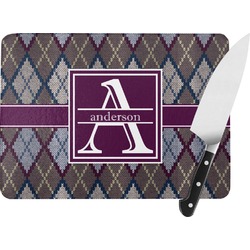 Knit Argyle Rectangular Glass Cutting Board - Large - 15.25"x11.25" w/ Name and Initial