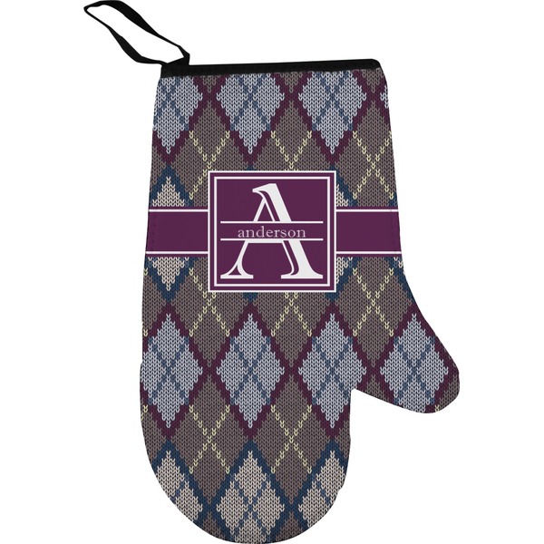 Custom Knit Argyle Right Oven Mitt (Personalized)