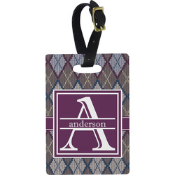 Knit Argyle Plastic Luggage Tag - Rectangular w/ Name and Initial