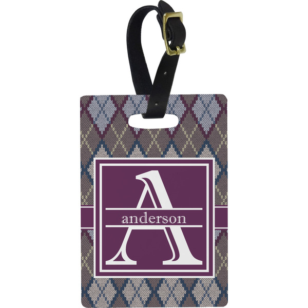 Custom Knit Argyle Plastic Luggage Tag - Rectangular w/ Name and Initial