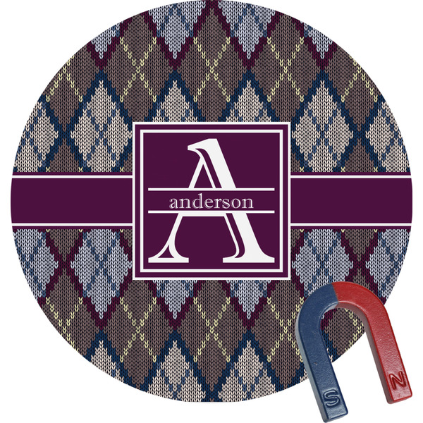 Custom Knit Argyle Round Fridge Magnet (Personalized)
