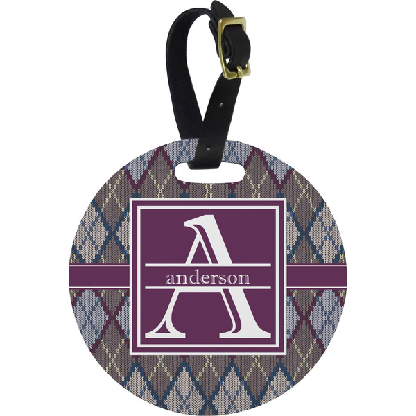 Custom Knit Argyle Plastic Luggage Tag - Round (Personalized)