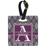 Knit Argyle Plastic Luggage Tag - Square w/ Name and Initial