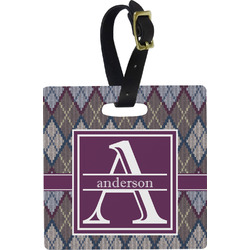 Knit Argyle Plastic Luggage Tag - Square w/ Name and Initial