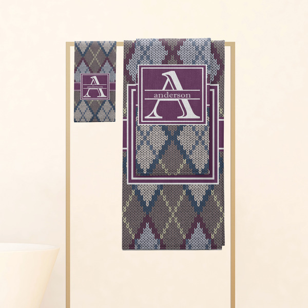 Knit Argyle Personalized Towel Set