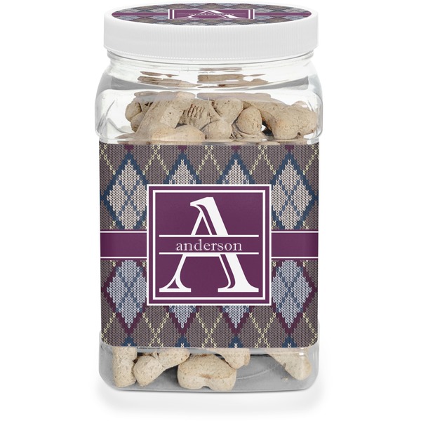 Custom Knit Argyle Dog Treat Jar (Personalized)