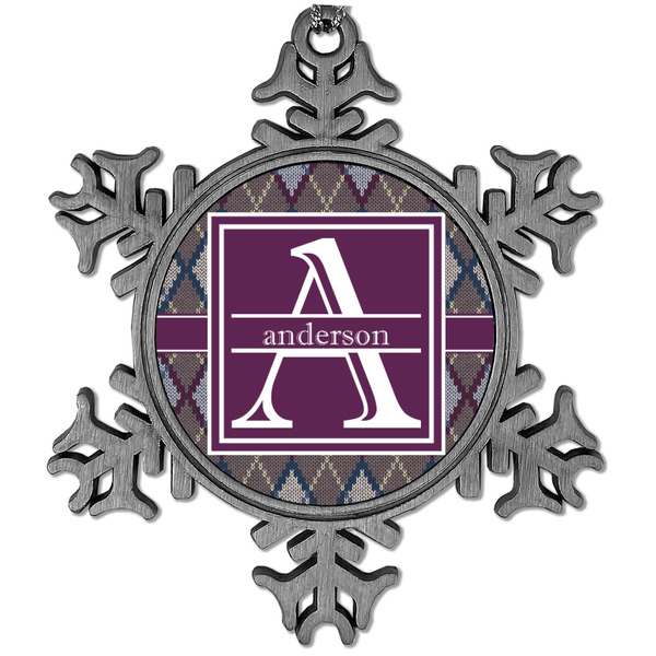 Custom Knit Argyle Vintage Snowflake Ornament (Personalized)