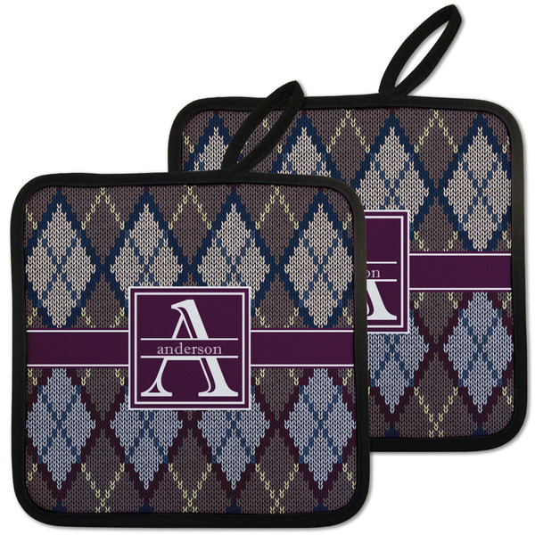 Custom Knit Argyle Pot Holders - Set of 2 w/ Name and Initial