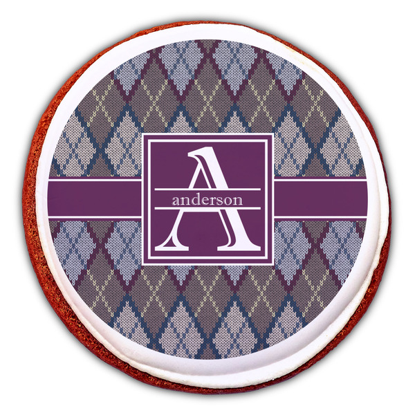 Knit Argyle Printed Icing Circle - Large - On Cookie