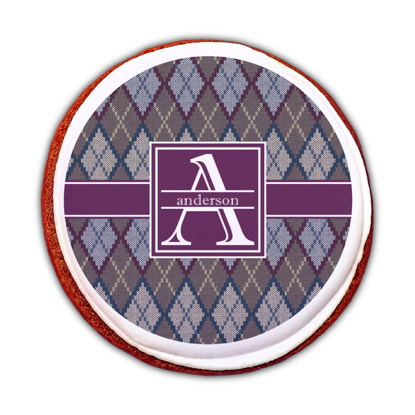 Knit Argyle Printed Icing Circle - Medium - On Cookie