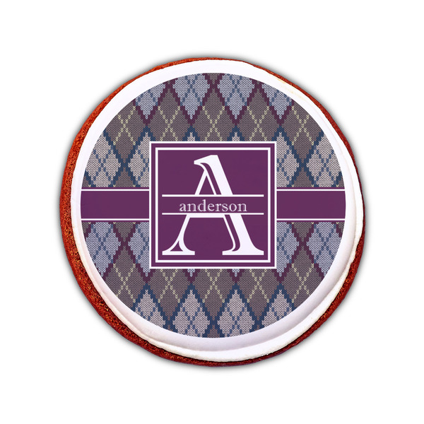 Knit Argyle Printed Icing Circle - Small - On Cookie